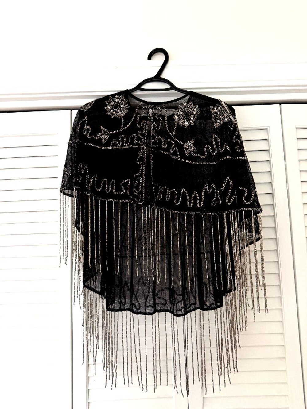 River Island Beaded Sequin Cape Top | Black Mesh Fringe | Size US 14
